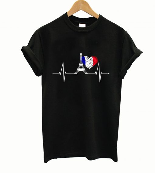 Paris Heartbeat Skyline France French Red Heart Beat Paris T-Shirt