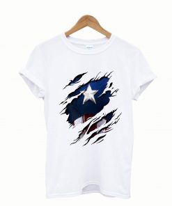 Retro Captain America Super Hero Ripped Design T-Shirt