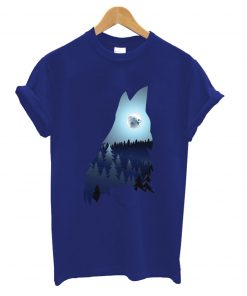 Wolf Howling with Forest blue moon T-Shirt