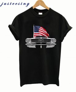 66 mustang with us flag on black gill billington transparent t-shirt