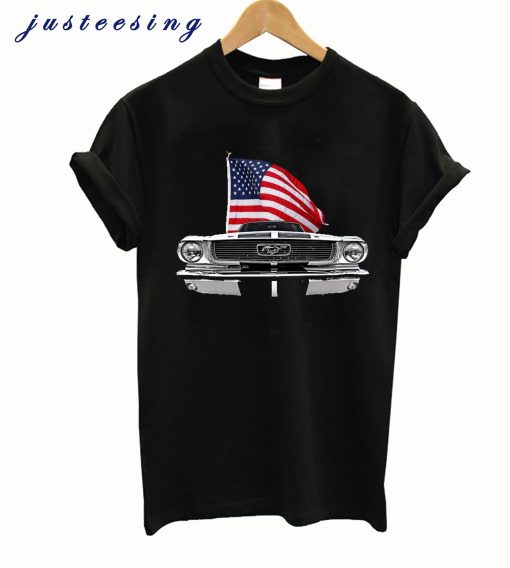 66 mustang with us flag on black gill billington transparent t-shirt