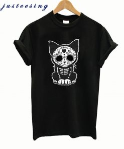 Day Of The Dead Sugar Skull Kitten Graphic Print Pure Cotton Shirt