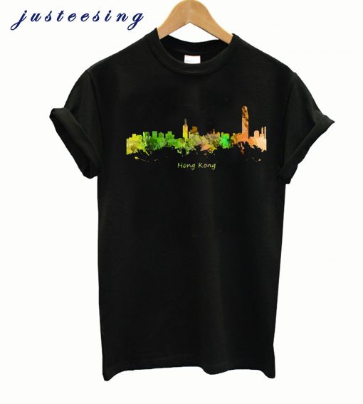 watercolor skyline of hong kong chrissmith transparent t-shirt