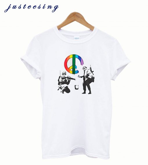 Banksy LGBT Peace White T Shirt LGBTQ Tee Love Street Gay Pride Equality Tshirt