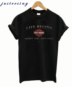 My favorite thing going where I've never been T-ShirtHarley Davidson Life Begins When You Get One T shirt