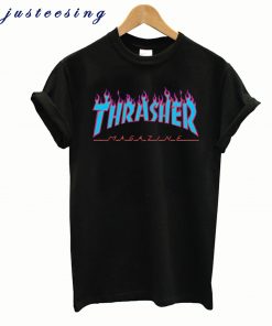 Thrasher red flame blue font T-shirt