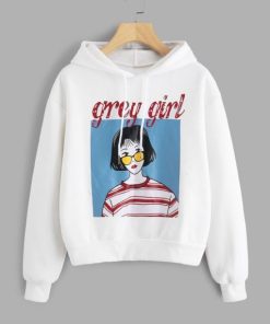 Grey Girl Print Drawstring Hoodie NF