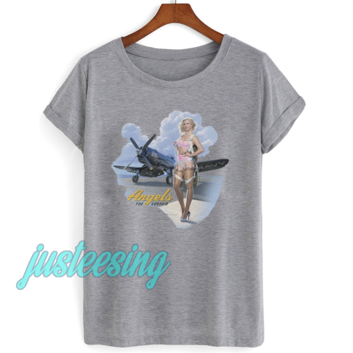 WWII Corsair F4U Flying Angels Blonde Pinup Girl T-Shirt