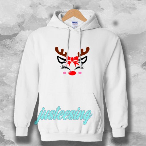 Christmas Reindeer Bow Holly Face Hoodie