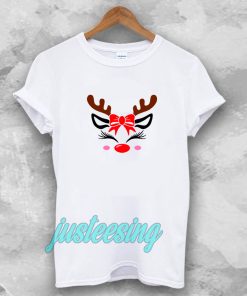 Christmas Reindeer Bow Holly Face T-shirt