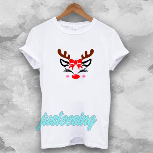 Christmas Reindeer Bow Holly Face T-shirt