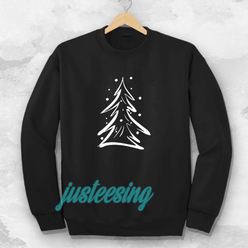 Evergreen Scribble Snow Tree Boyfriend Tee Sweatshirt