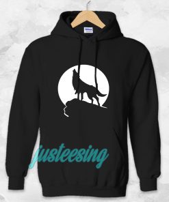 Howling wolf silhouette and full moon Hoodie