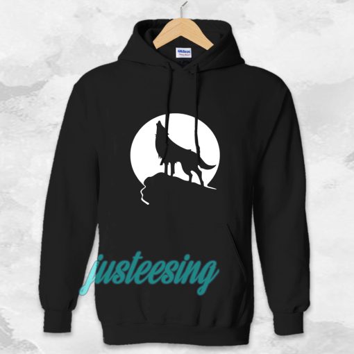 Howling wolf silhouette and full moon Hoodie