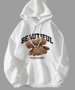 Ladies Oversized Fleece Cute Bear Graphic Womens Hoodie Girls Pullover Slogan TPKJ3