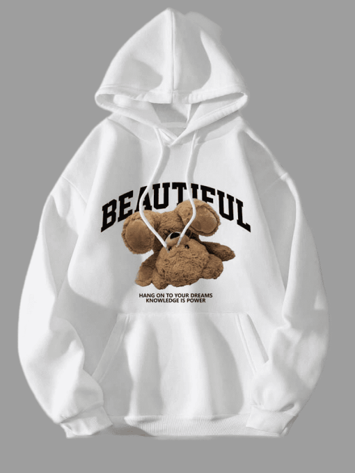 Ladies Oversized Fleece Cute Bear Graphic Womens Hoodie Girls Pullover Slogan TPKJ3