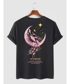 Moon Whale Graphic Printed Short Sleeve T-shirt TPKJ3