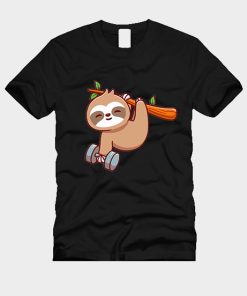 Cute sloth holding dumbbell cartoon vector illustration Essential T-Shirt TPKJ3